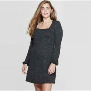 Xhilaration Gray Ribbed Square Neck Dress